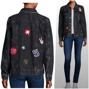 SAKS FIFTH Trendy Oversized Casual Black Boho Denim Jacket XS